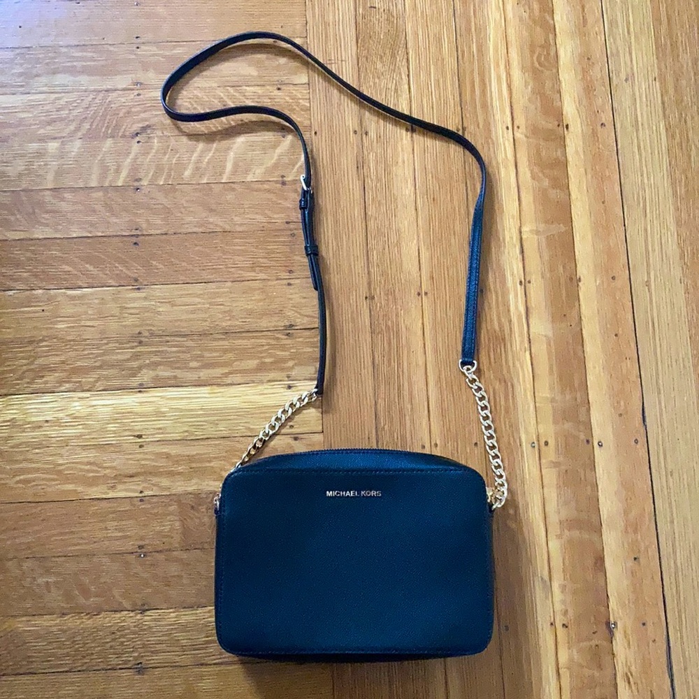Michael Kora Jet Set Saffiano Leather Bag Black